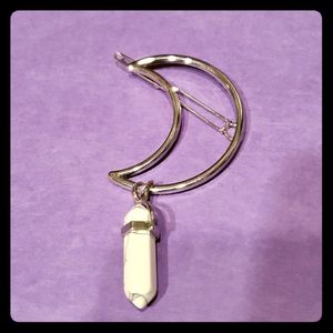 Crescent moon hair clip with howlite crystal